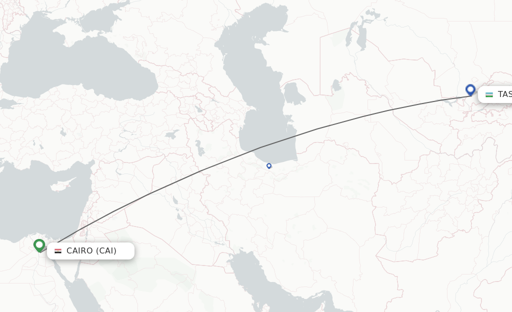 Flights from Cairo to Tashkent route map