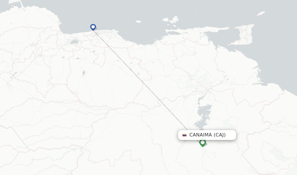 Route map with flights from Canaima with Conviasa