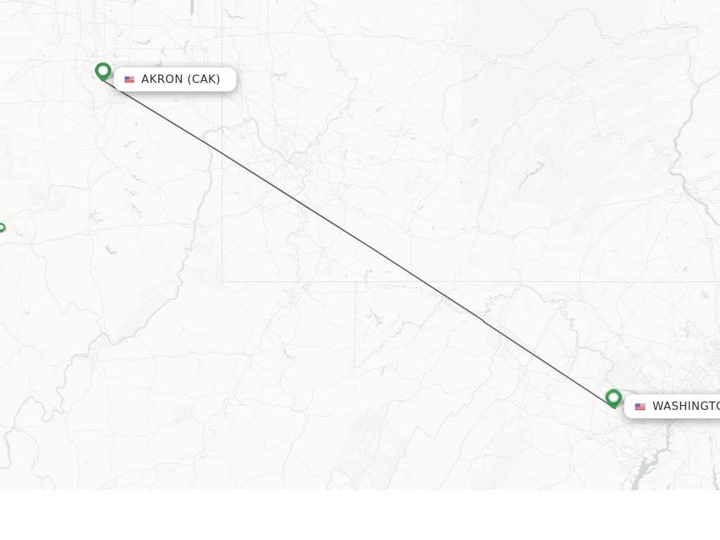 Flights from Akron to Dulles route map