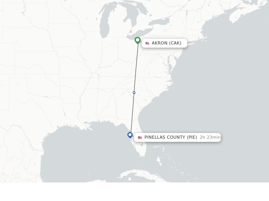 Flights from Akron to Saint Petersburg route map