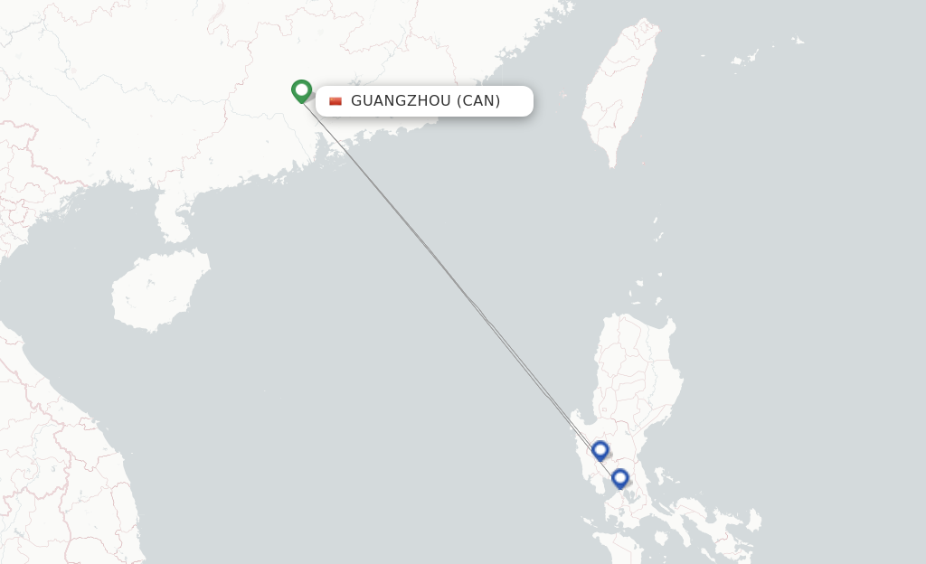 Route map with flights from Guangzhou with Cebu Pacific