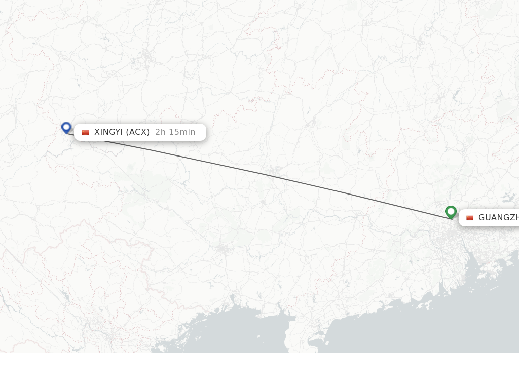 Flights from Guangzhou to Xingyi route map