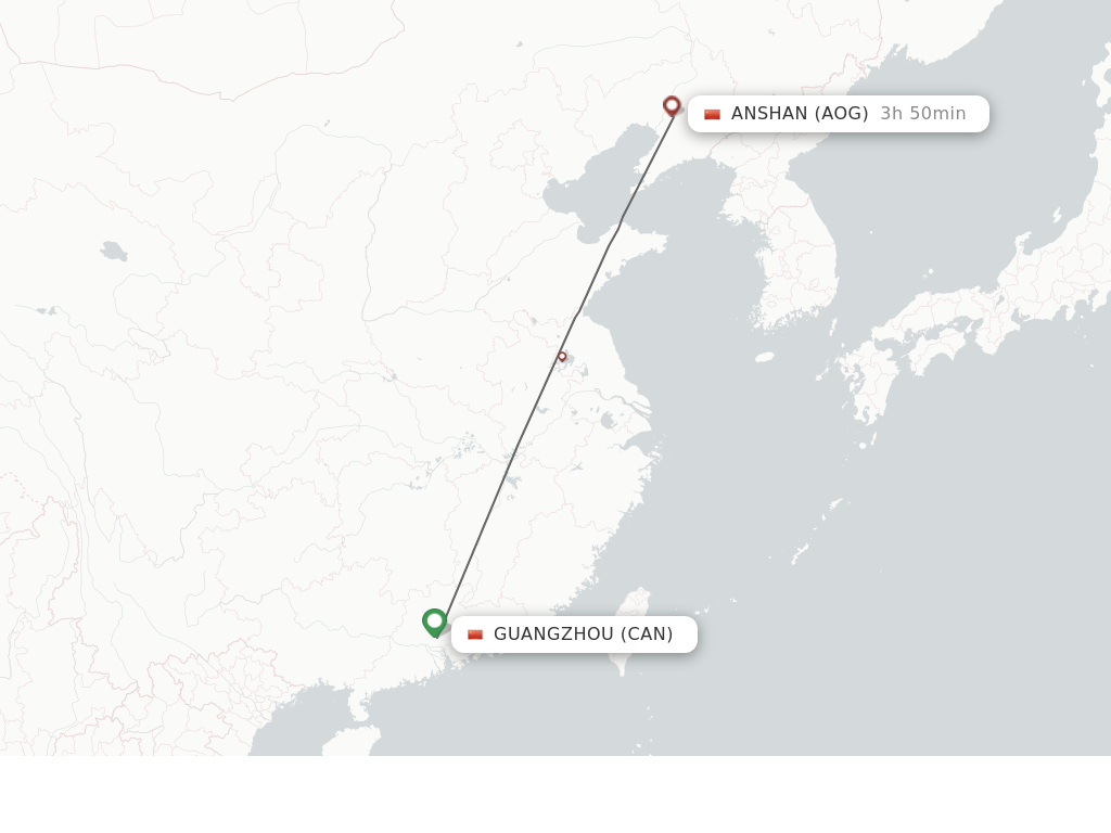 Flights from Guangzhou to Anshan route map