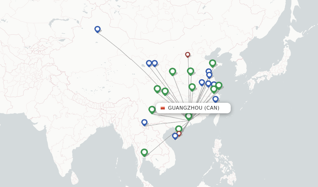 Route map with flights from Guangzhou with 9 Air