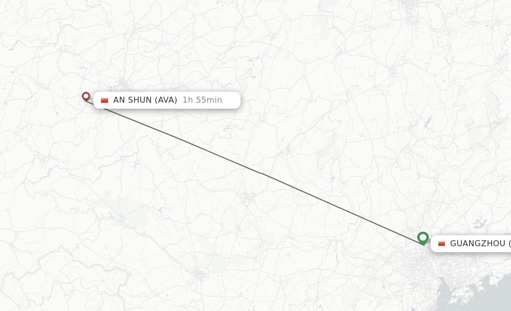Flights from Guangzhou to An Shun route map