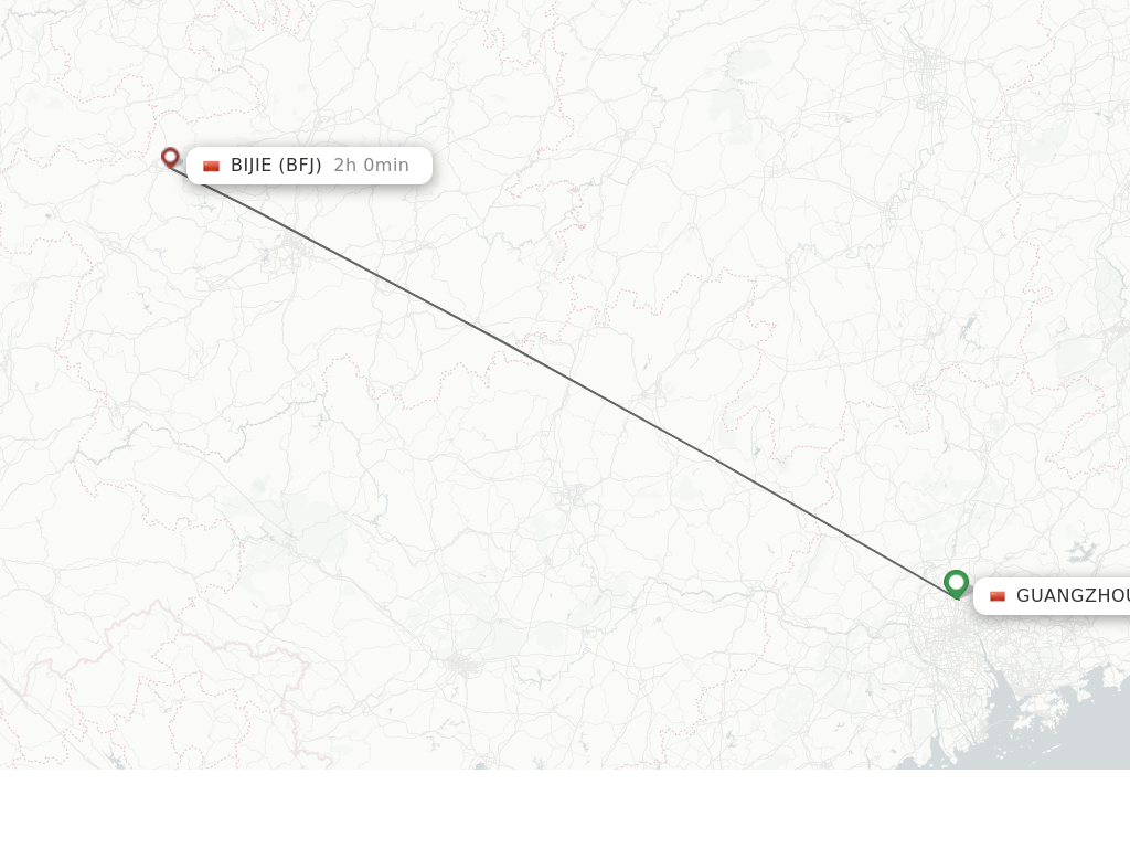 Flights from Guangzhou to Bijie route map