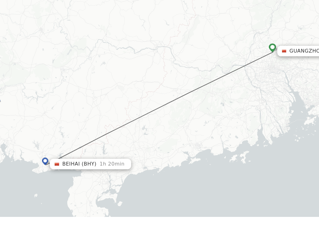 Flights from Guangzhou to Beihai route map