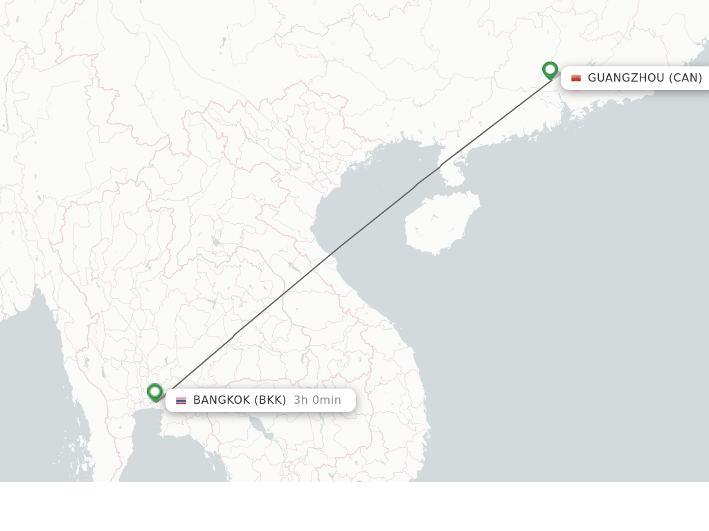 Flights from Guangzhou to Bangkok route map
