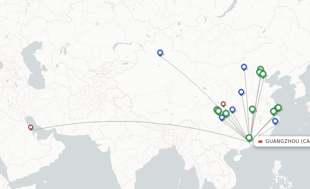 Route map with flights from Guangzhou with Air China