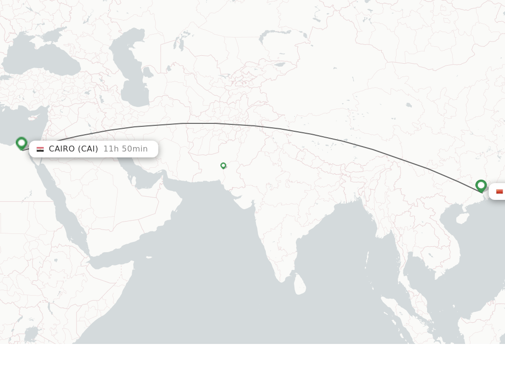 Flights from Guangzhou to Cairo route map
