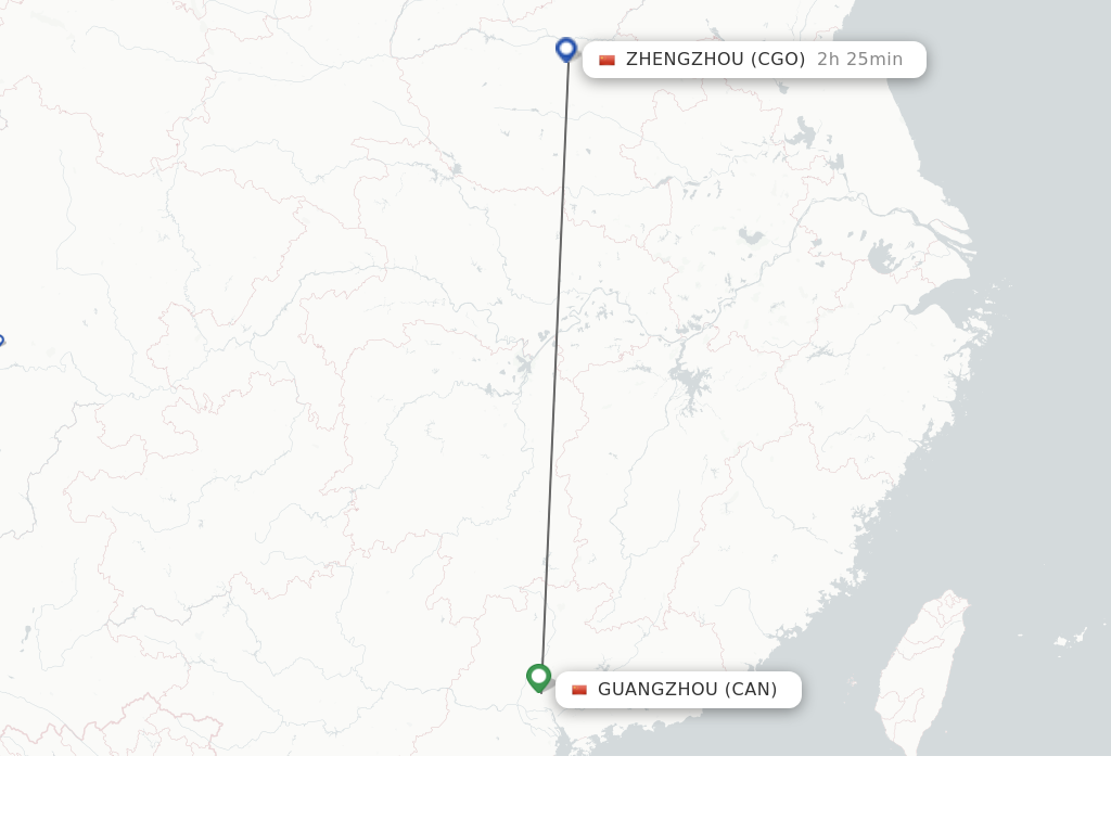 Flights from Guangzhou to Zhengzhou route map