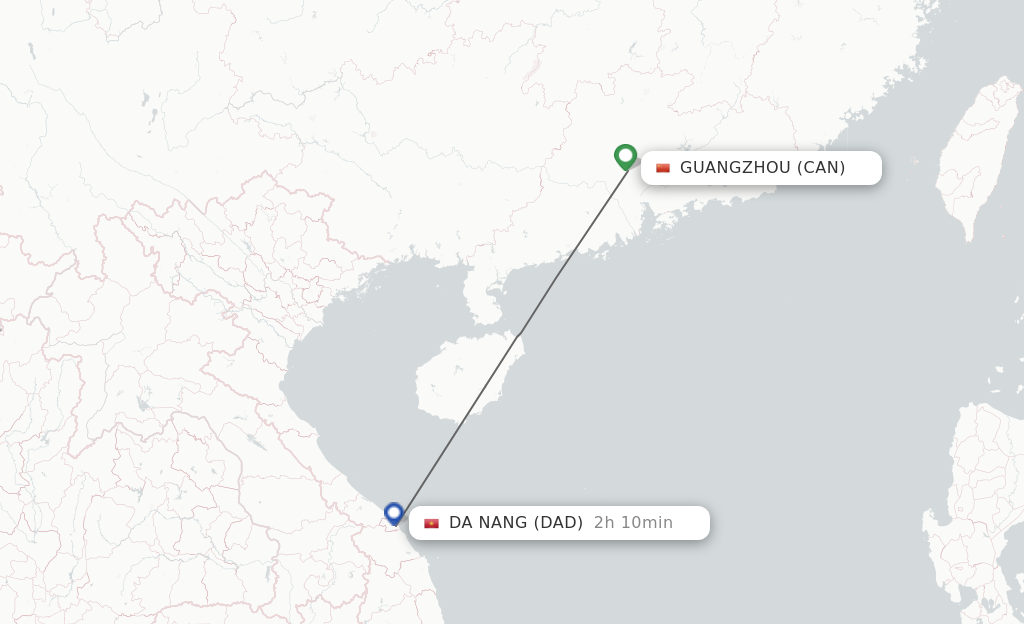 Flights from Guangzhou to Da Nang route map