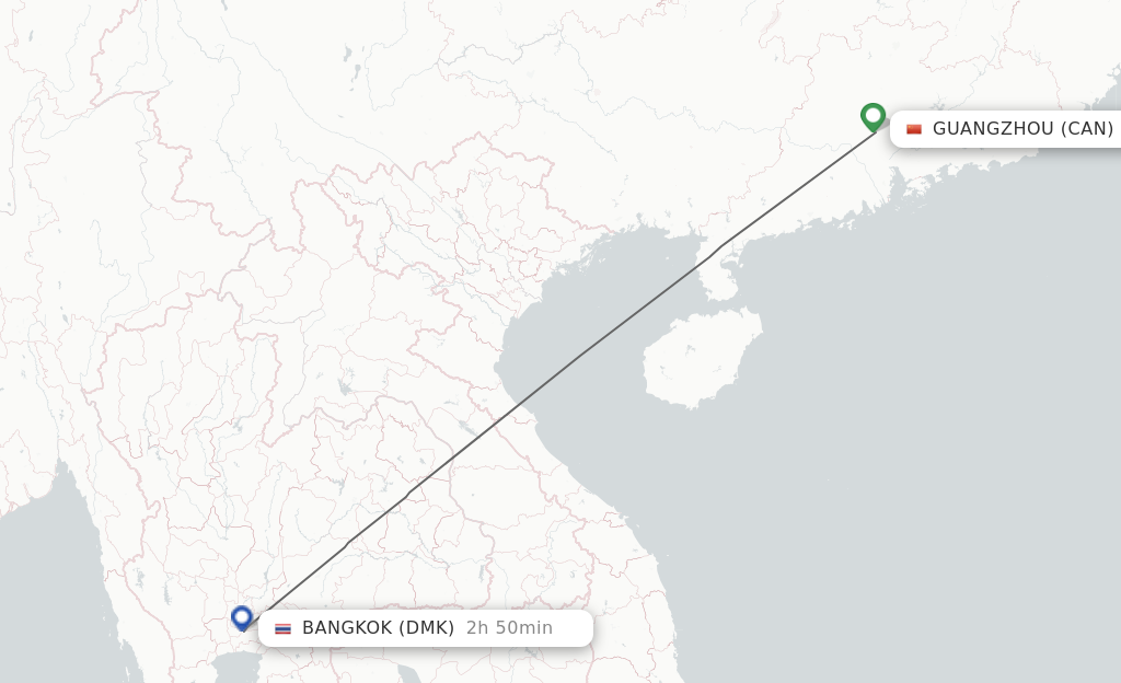 Flights from Guangzhou to Bangkok route map