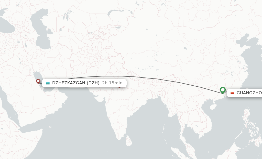 Flights from Guangzhou to Dazhou route map