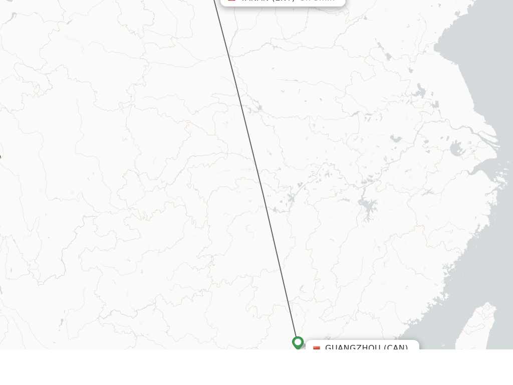 Flights from Guangzhou to Yan'an route map