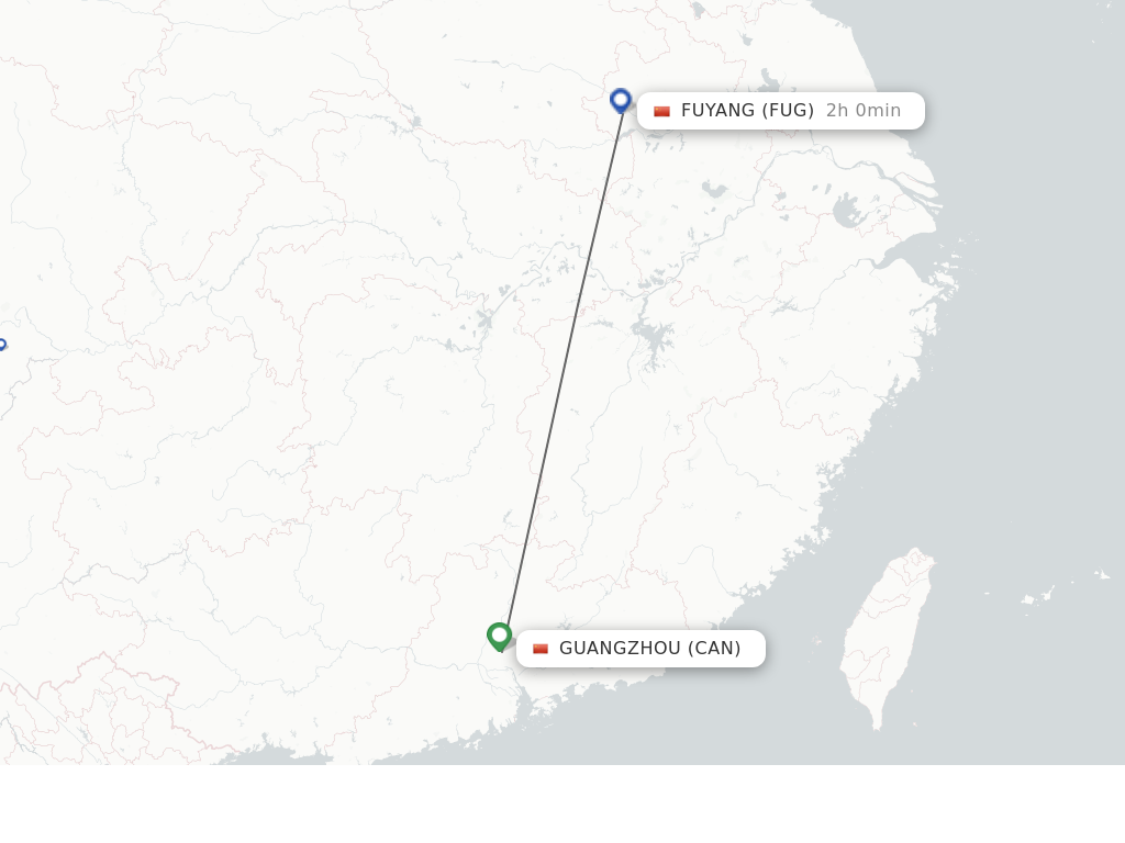 Flights from Guangzhou to Fuyang route map