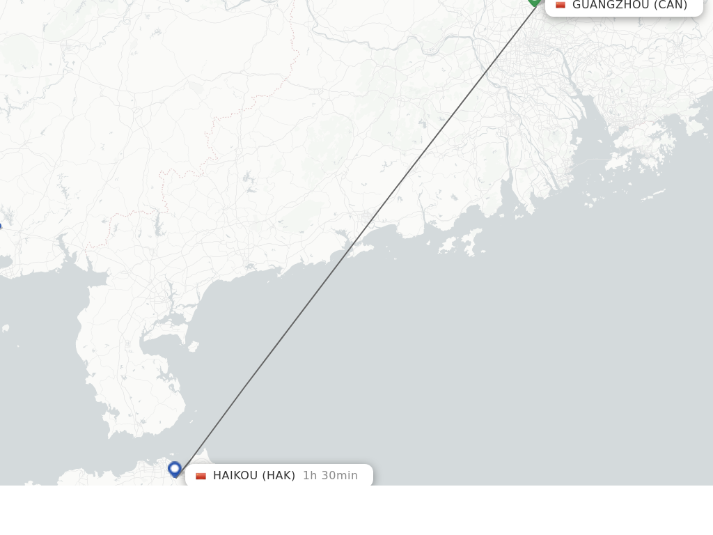 Flights from Guangzhou to Haikou route map