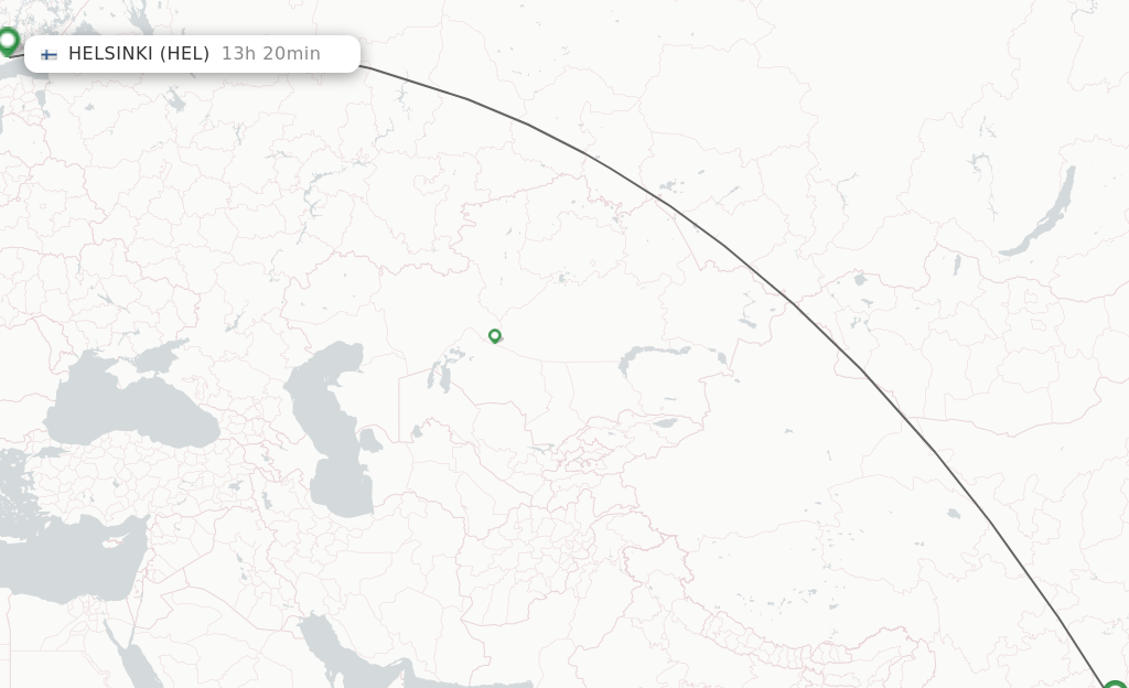 Flights from Guangzhou to Helsinki route map