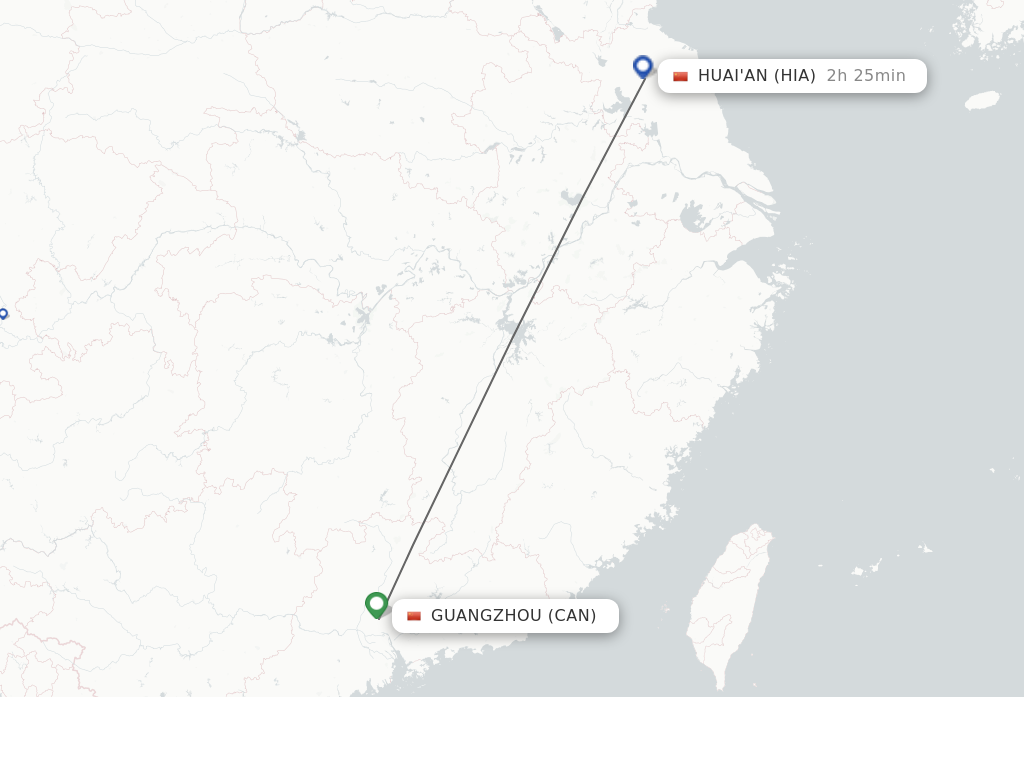 Flights from Guangzhou to Huai'an route map