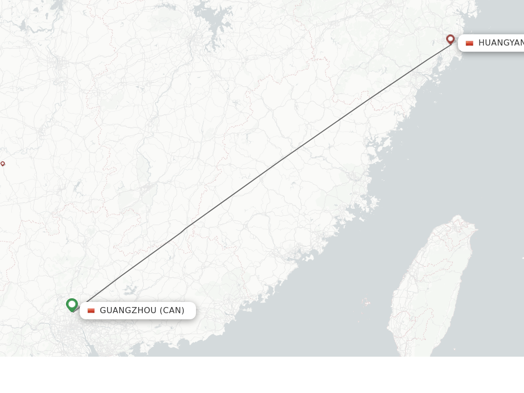 Flights from Guangzhou to Taizhou route map