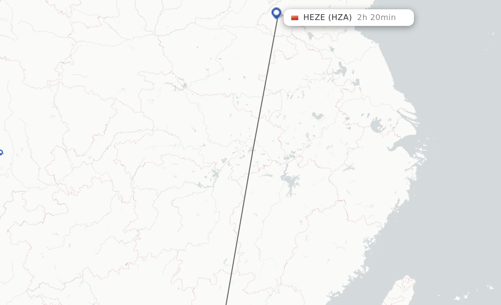 Flights from Guangzhou to Heze route map