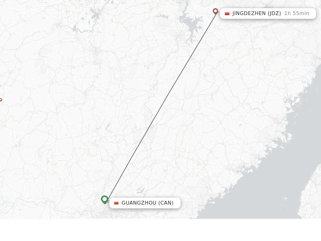 Flights from Guangzhou to Jingdezhen route map