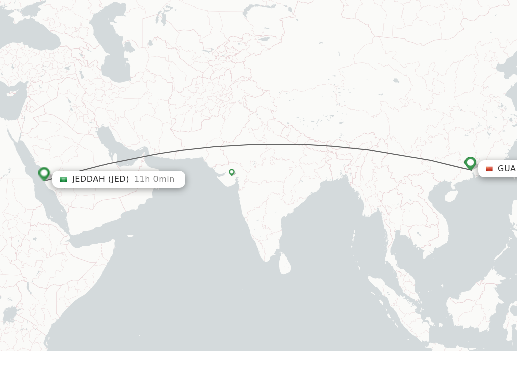 Flights from Guangzhou to Jeddah route map