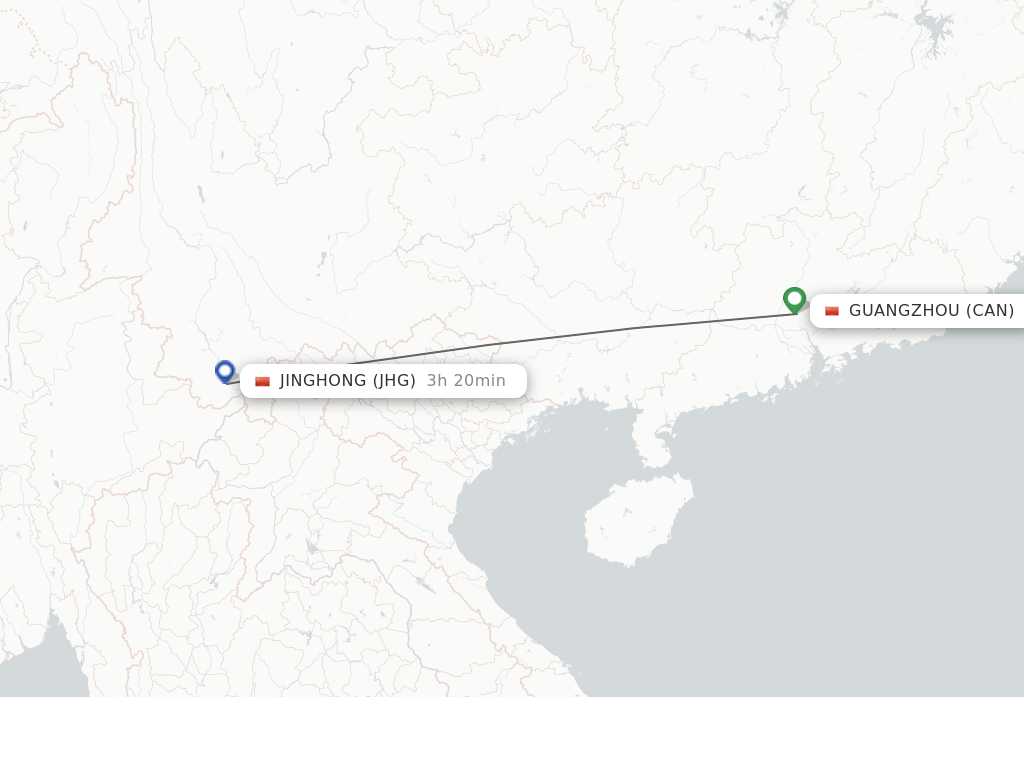 Flights from Guangzhou to Jinghong route map