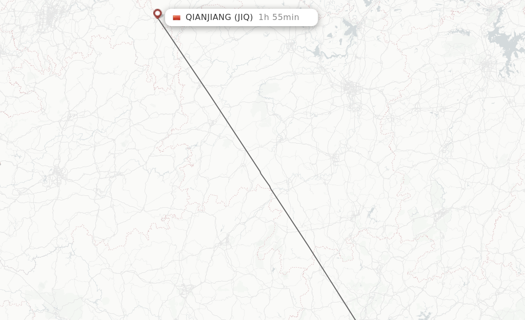 Flights from Guangzhou to Qianjiang route map