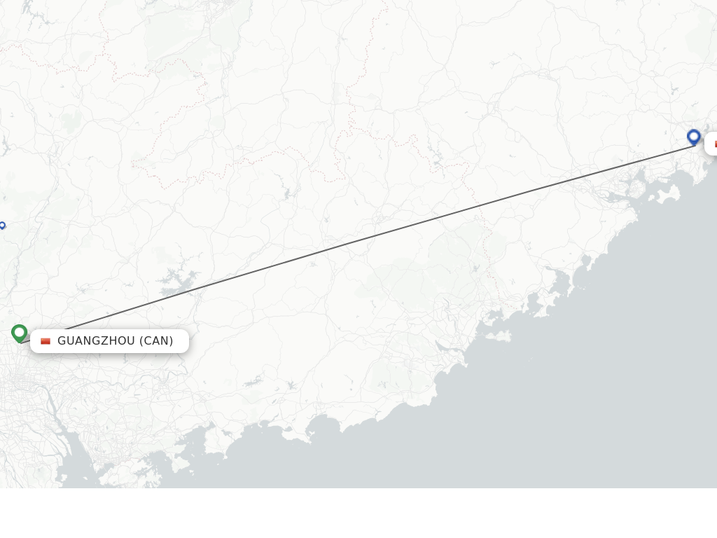 Flights from Guangzhou to Jinjiang route map