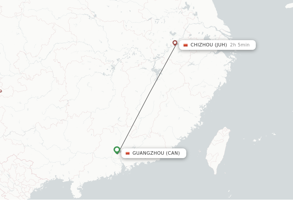 Flights from Guangzhou to Chizhou route map