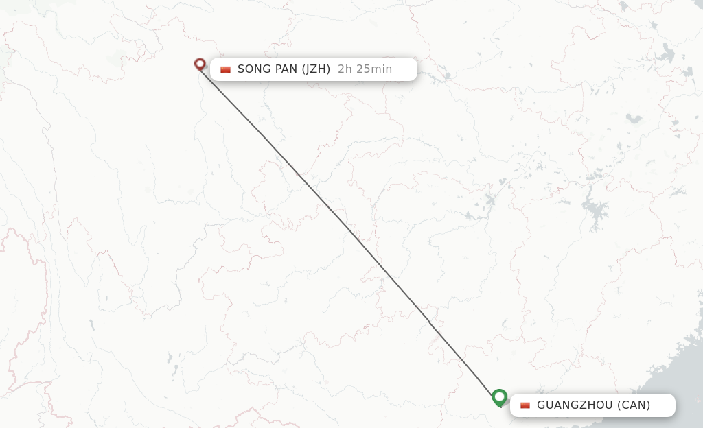 Flights from Guangzhou to Song Pan route map