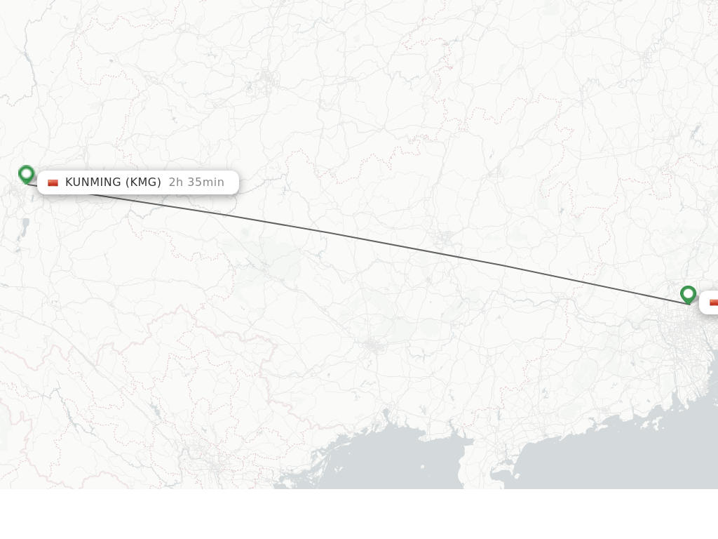 Flights from Guangzhou to Kunming route map