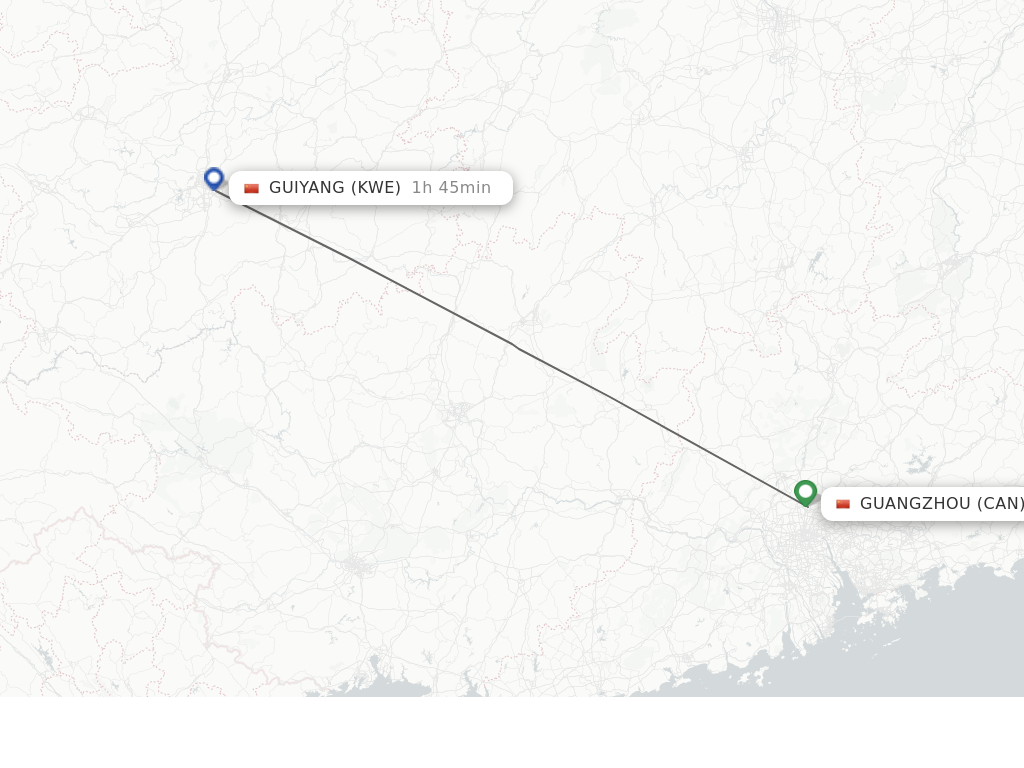 Flights from Guangzhou to Guiyang route map