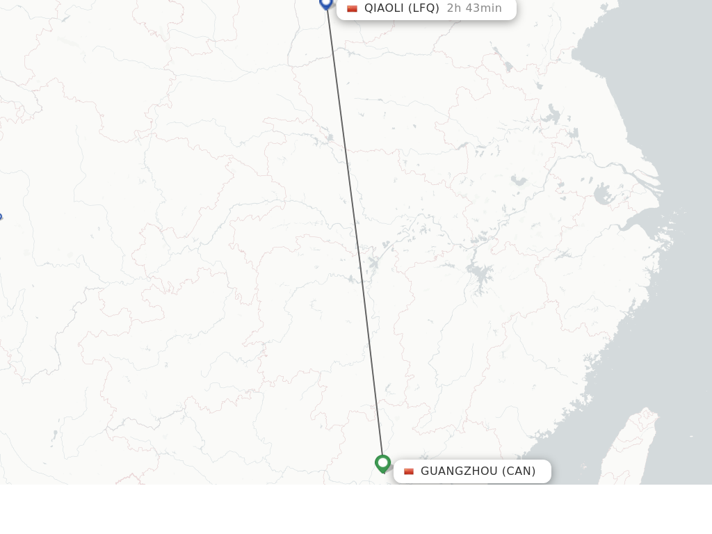 Flights from Guangzhou to Qiaoli route map