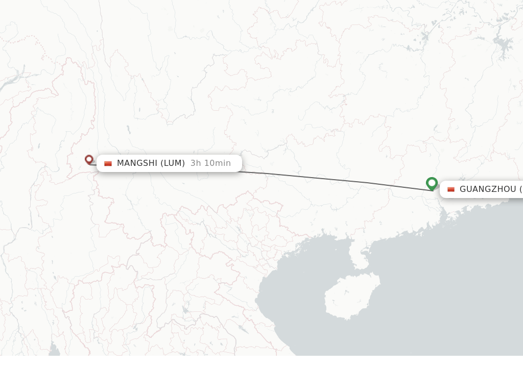 Flights from Guangzhou to Mangshi route map