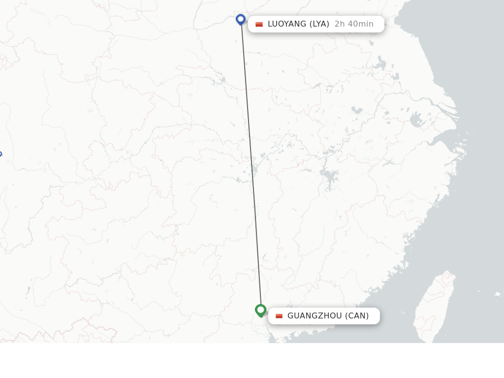 Flights from Guangzhou to Luoyang route map