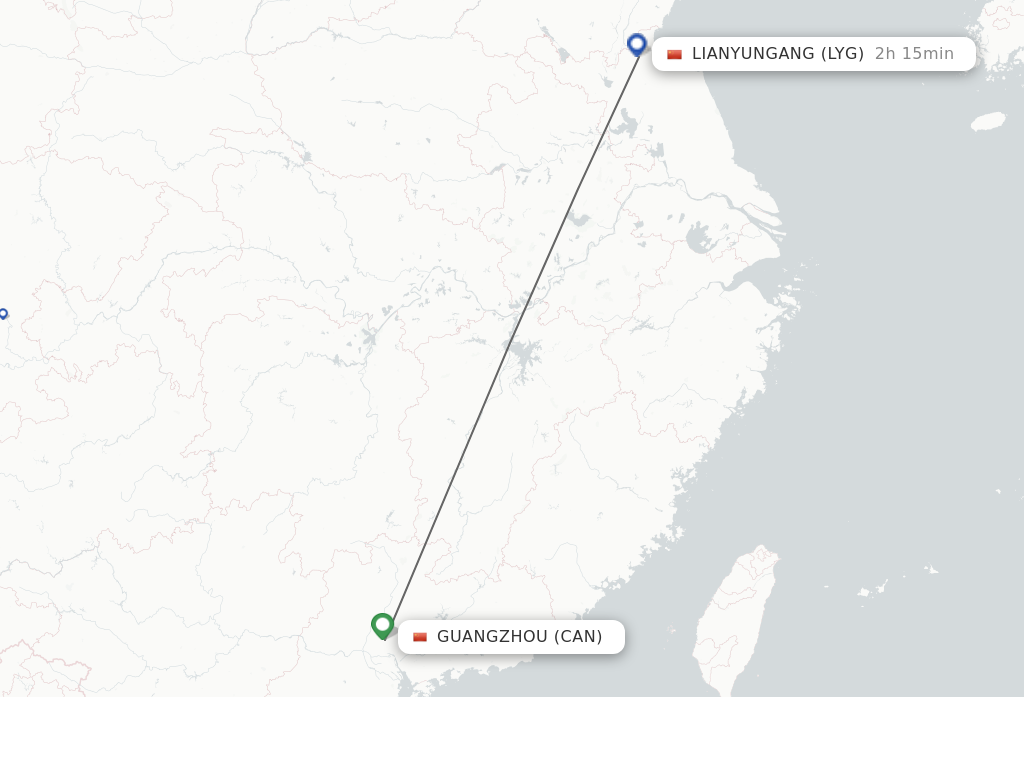 Flights from Guangzhou to Lianyungang route map