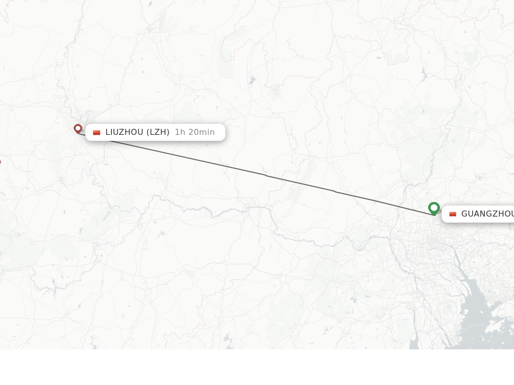Flights from Guangzhou to Liuzhou route map