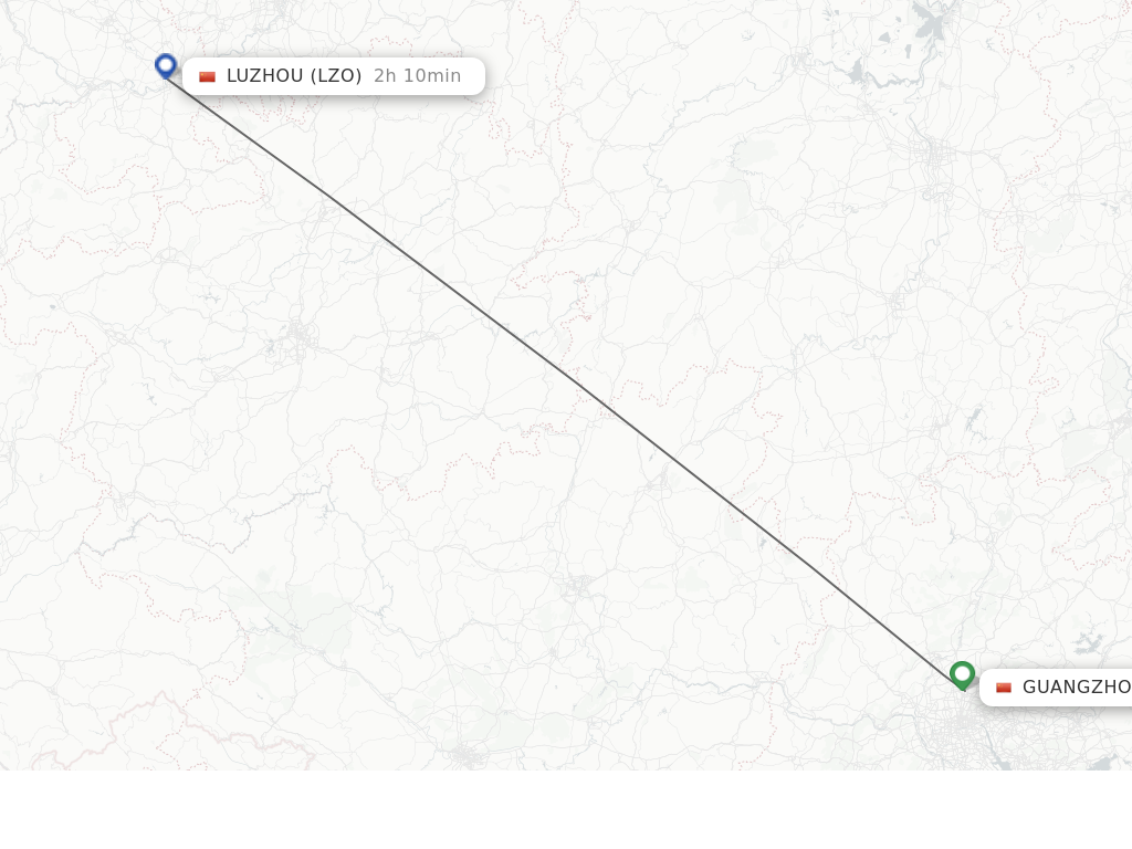 Flights from Guangzhou to Luzhou route map