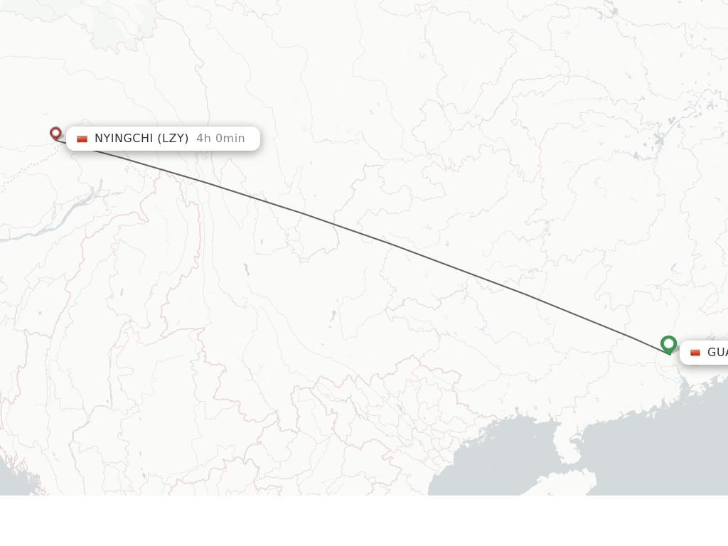 Flights from Guangzhou to Nyingchi route map