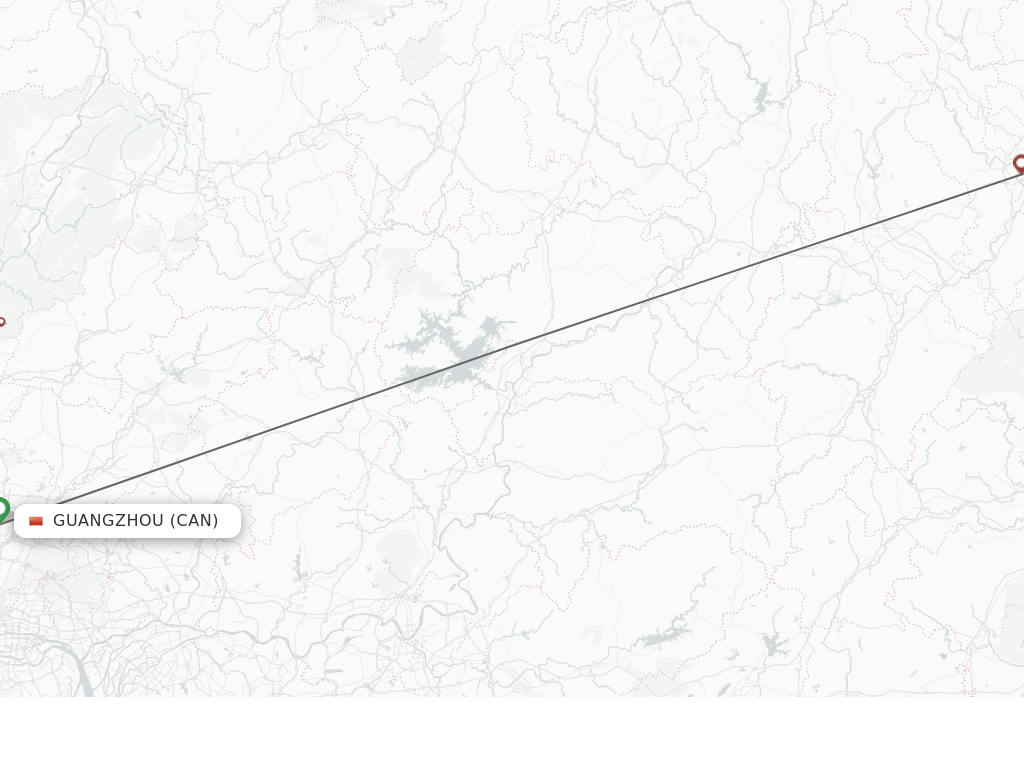 Flights from Guangzhou to Mei Xian route map