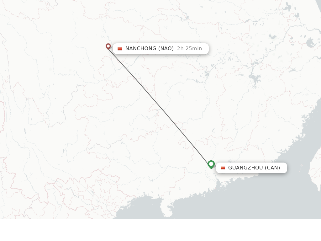 Flights from Guangzhou to Nanchong route map