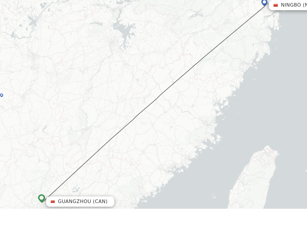 Flights from Guangzhou to Ningbo route map