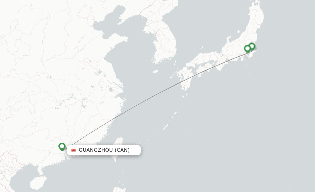 Route map with flights from Guangzhou with ANA