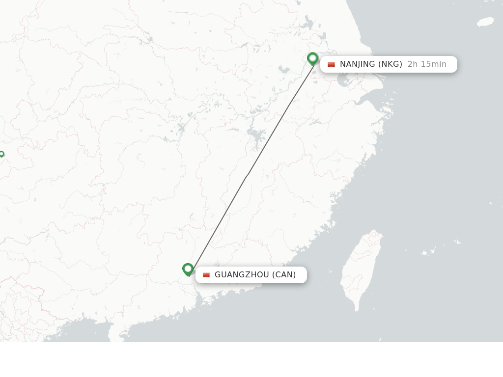 Flights from Guangzhou to Nanjing route map