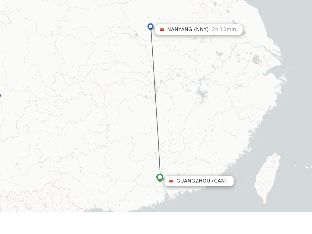 Flights from Guangzhou to Nanyang route map