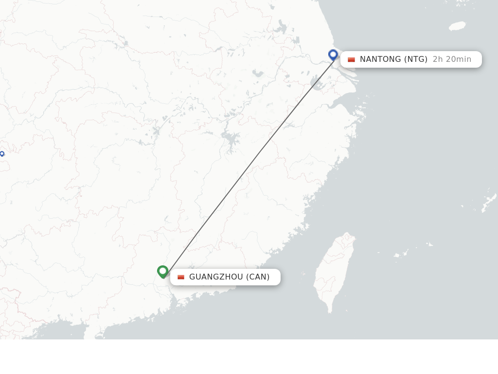 Flights from Guangzhou to Nantong route map