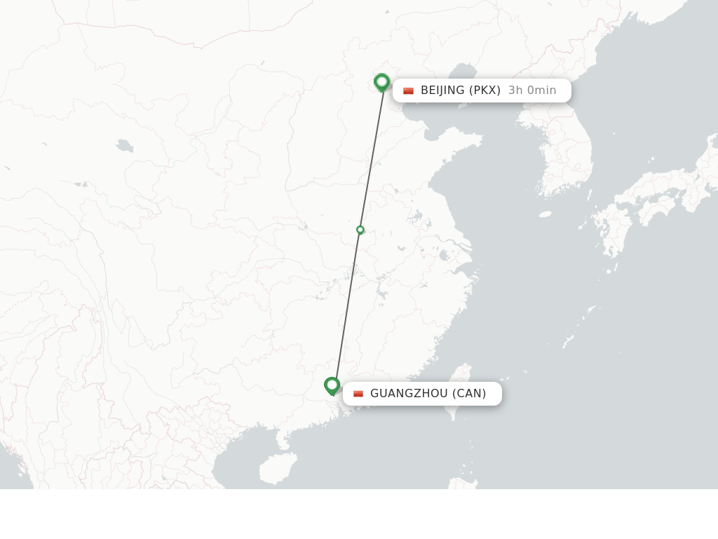 Flights from Guangzhou to Beijing route map