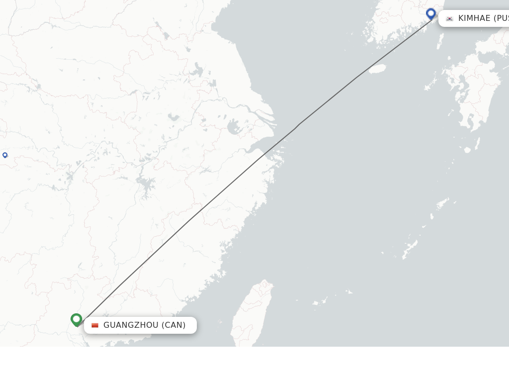Flights from Guangzhou to Busan route map